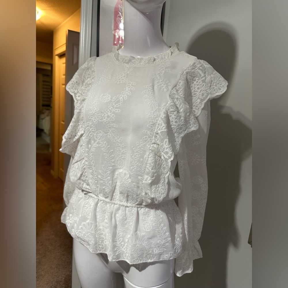 Rebellion White Lace Ruffle Blouse Size Medium